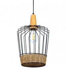 Φωτιστικό Κρεμαστό Μονόφωτο Φ26cm E27 230V Μαύρο με Σχοινί 4025A